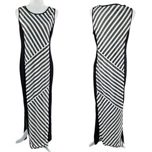 Chico's Black White Knit Kit Textured Diagonal Stripe Maxi Dress Sleeveless
